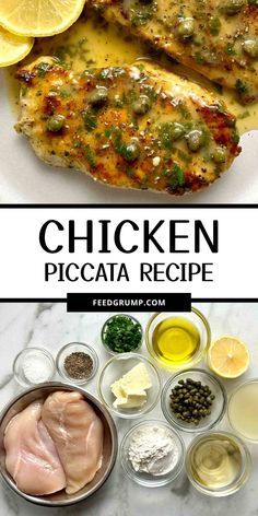 chicken piccata recipe with lemons, capers and parsley on the side