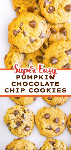 pumpkin chocolate chip cookies with text overlay