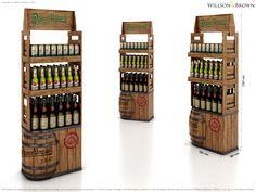 three wooden shelves with different types of wine bottles in them and labeled on each shelf