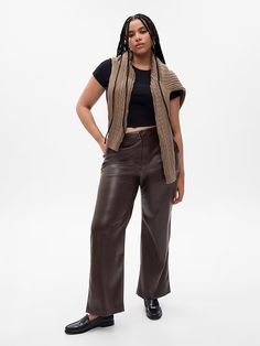 Mid Rise Vegan Leather Loose Pants | Gap Fall Brown Wide-leg Leather Pants, Chic Gap Bottoms For Fall, Chic Straight Pants By Gap, Gap Wide Leg Fall Pants, Gap Wide Leg Pants For Fall, Gap Trousers For Fall, Gap Fall Trousers, Fall Leather Pants With Belt Loops And Straight Leg, Fall Gap Trousers