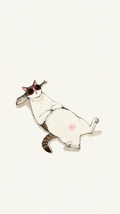 a drawing of a cat with sunglasses on it's head and tail laying down