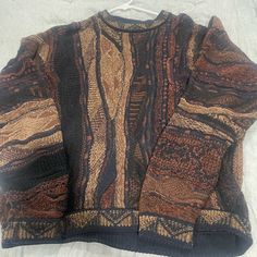 Beautiful Coogi Sweater With Brown Tone. Size Small Crochet Zip Up Sweater, Quilt Sweater, Funky Sweaters, Green Granny Square, Square Sweater, Quilted Sweater, Coogi Sweater, Granny Square Sweater, Fancy Clothes