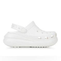 Crocs Classic Crush Clog White Platform Chunky Sandals Unisex Shoe Size Mens 8/Women’s 10. Condition Is New Without Box. For A Fresh New Take On Your Favorite Clog, Look To The Classic Crush Clog. Featuring Added Height And A Bold Design, This Dynamic New Clog Offers Many Personalization Options, With Jibbitz Holes On The Upper And The Pivoting Backstrap. The Crocs Comfort You Love, Plus An Extra Dose Of Height, Attitude, And Style. Bold Styling And Added Height Approx. 2 1/2 Inch Wedge Height A White Closed Toe Synthetic Jelly Sandals, White Closed Toe Jelly Sandals, White Platform Clogs For The Beach, Summer Clogs With Translucent Outsole, Casual White Closed Toe Jelly Sandals, White Platform Clogs In Synthetic Material, Casual White Platform Clogs, Spring Clogs With Translucent Outsole And Round Toe, Casual White Synthetic Jelly Sandals