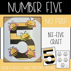 the number five craft is made with paper and scissors to make it look like bees