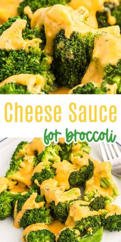 broccoli covered in cheese sauce on a white plate