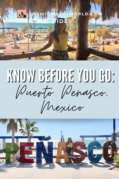 Airbnb in Puerto Penasco with blogger Gabrielle Sales and the city sign in El Malecon Puerto Penasco Outfits, Rocky Point Outfits, Encanto House