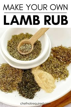 a white plate topped with lots of different types of herbs and the words how to make your own lamb rub