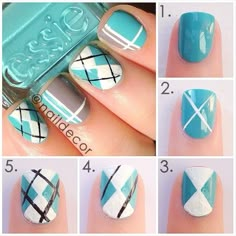 Another awesome nail tutorial! Argyle Nails, Unghie Nail Art, Different Nail Designs, Plaid Nails, Blue Nail, Nail Swag, New Nail Art, Get Nails, Cute Nail Designs