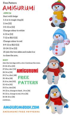 the instructions for how to sew an amigurmi penguin and other stuffed animals