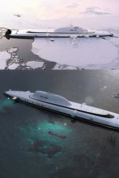 two pictures of the same boat in different stages of construction, one is white and the other is silver