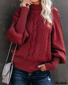 Color: Wine-red, Size: S Dark Red Sweater Outfit, Dark Red Sweater, Autumn Items, Red Sweater Outfit, Solid Color Sweater, Trendy Tops For Women, Cozy Winter Outfits, Jacket Suit, Women Sweaters Winter