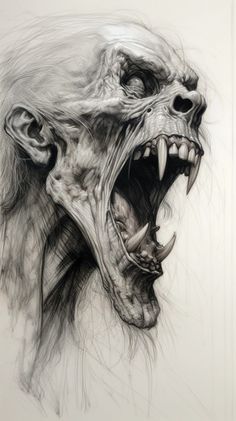 a drawing of a demon with its mouth open