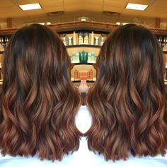 Brown Balayage Cinnamon, Brown Hair With Cinnamon Balayage, Cinnamon Brown Hair Color Balayage, Brown Hair Balayage Cinnamon, Cinnamon Balayage Hair, Brunette Hair With Cinnamon Highlights, Balayage Hair Cinnamon, Simple Changes For Brown Hair, Cinnamon Spice Highlights