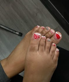 French Tip Red, Toe Nails Ideas, Pedicure Ideas