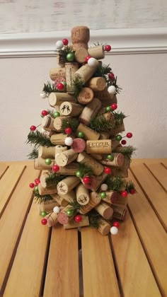 a christmas tree made out of wine corks