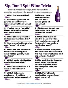 a poster with words that say sip, don't spit wine trivia