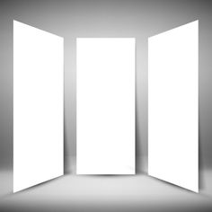 an open white door with light coming in from the top and bottom, on a gray background