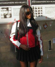 Red 90s Aesthetic Outfits, Racer Jacket Outfit Women, Racer Jacket Outfit, Older Outfits, Red Jacket Outfit, Pleated Mini Skirt Outfit, Outfit Ideas Stylish, Racing Leather Jacket, Sagittarius Sun