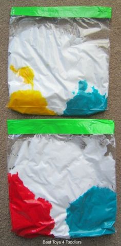 two bags that have been made to look like paint and paper machs on them