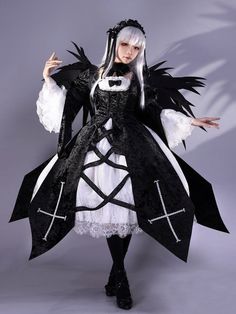 Rozen Maiden Mercury Lamp Black and White Dress Lolita-Style Cosplay Costume Horror Punk Fashion, Kawaii Leg Warmers, Mercury Lamp, Kawaii Hair Accessories, Kawaii Pajamas, Rozen Maiden, Kawaii Hoodies, Kawaii Sweatshirt, Steampunk Fashion Male