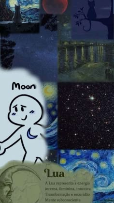 a collage of pictures with the caption moon, lua, and stars