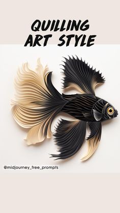 a black and white fish with gold accents on it's back side, sitting in front of a white background