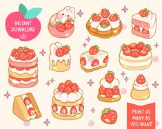 an image of strawberry desserts and pastries