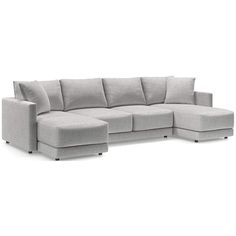 Everyone's invited to Gather. Clean-lined and current, our Gather deep-seated sectional strikes the perfect balance between comfort and modern style. The three-piece combination—right- and left-arm chaises with an armless loveseat—welcomes you with extra-plush cushions designed with inner-coil construction for maximum comfort and durability. Trim topstitching and throw pillows with knife-edge tailoring keep the look neat, not fussy.  Gather Deep 3-Piece Double Chaise Sectional Sofa 26 " H height 130.5 " W width 68 " D depth Measurements are in inches.   * FSC®-certified solid and engineered hardwood from responsibly managed forests   * Natural Villa finish   * Sinuous wire suspension   * Seat cushions are innerspring wrapped in polyfoam with fiber encased in ticking   * Back cushions are f Deep Seated Sectional, Chaise Sectional Sofa, 3 Piece Sectional Sofa, Double Chaise Sectional, Sofa Review, Double Chaise, Armless Sofa, 3 Piece Sectional, Living Room Collections