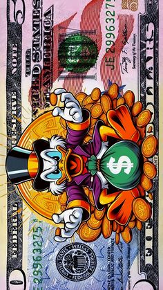 an image of a money bill with cartoon characters on it