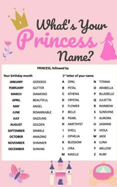 what's your princess name? printable activity sheet for kids to play with