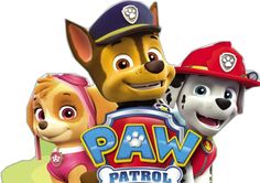 the cartoon paw patrol has two dogs and one is wearing a fireman's hat