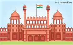 Delhi Vector, Delhi Illustration, Independence Drawing, Red Fort Delhi, City Drawings, Graphic Tutorial, Painting On Hand, Republic Day Photos