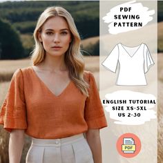 an image of a woman wearing a blouse and pants with the text sewing pattern on it