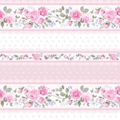 a pink and white striped background with roses