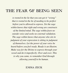 an image of the text from ema zeck's book, the fear of being seen