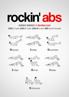 the rockin'abs workout poster shows how to do it in 5 minutes or less