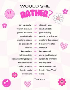 #wouldyourather #pinkaesthetictheme #besties4life Fun Games For Teenagers, Party Games Birthday, Games Birthday Party, Fun Sleepover Activities, Girls Birthday Party Games, Teen Sleepover Ideas, Fun Sleepover Games, Girls Party Games