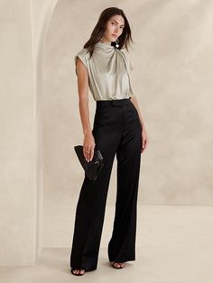 Bahari Satin Top | Banana Republic Shirred Top, Oyster Pearl, Top Banana, Satin Top, Tailored Shirts, Classic Outfits, Autumn Inspiration, Elegant Outfit, Hip Length