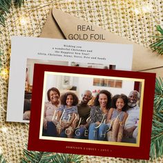 a christmas card with the words real gold foil on it