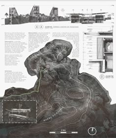 an architectural diagram shows the location of various buildings and structures on top of a mountain