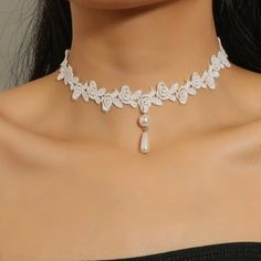 This Unique Piece Is A Wonderful Addition To Your Wardrobe And Your Style; Sure To Get Lots Of Compliments! Gsun0n50u00j0ka Bride Choker, Farewell Ideas, Bible Decor, Coquette Diy, White Lace Choker, Tatting Necklace, Caroline Dress, Choker Jewellery, Bride Ideas