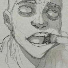 a pencil drawing of a woman with her mouth open and tongue hanging out to the side