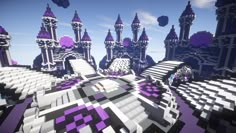 an image of a futuristic city with purple and white buildings in the middle of it