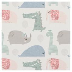 an animal themed wallpaper with dinosaurs and giraffes in pastel colors