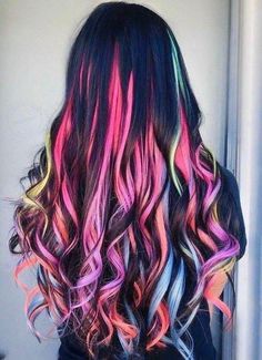 Crazy Hair Colors, Grunge Blonde, Hair Colors Ideas, Unicorn Hair Color, Blonde Streaks, Colour Hair, Rainbow Hair Color