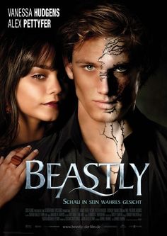 a movie poster for beastly with two people looking at each other and the words beastly written on their face