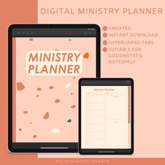 an image of a tablet and phone with the text,'digital ministry planner '