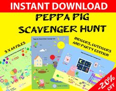 peppa pig scavenger hunt with instructions and printables for kids to play