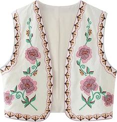 Yimoon Women's Vintage Floral Embroidered Vest Boho Casual Open Front Sleeveless Cardigan Waistcoat Embroidered Waistcoat, Embroidered Vest, Sleeveless Cardigan, Boho Casual, Front Open, Vintage Floral, Fashion Brands