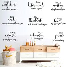 wall decals that say i am confident, i am determined and i am grateful